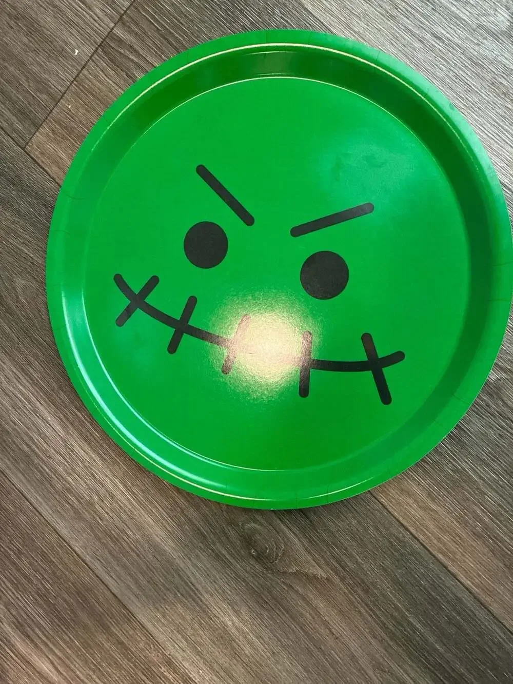 IKEA Kustfyr Halloween Serving Tray Green Spooky Face 12.5